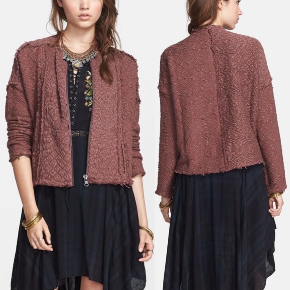Free People Favorite Crush Cardigan Mulberry Maroon Fluffy 100% Cotton